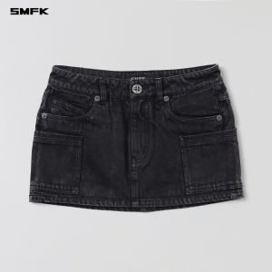 SMFK | Vintage Destructed Workwear Denim Skirt Cotton