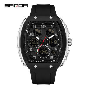 Sanda Large Dial Watch Trendy Digital Mens Watch Multi-Functional Waterproof Outdoor Sports Silicone Digital Mens Table