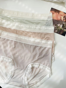 Lightweight Breathable Silk Womens Underwear Mid-Waist Lace Edge Antibacterial Mask Panties Comfortable Briefs Innerwear