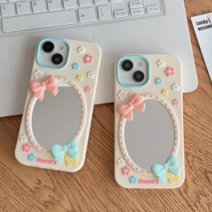 3D Flower Mirror Silicone Phone Case for iPhone 11 12 13 14 15 16 17 Pro Max Casing Soft Silicone Cover for iPhone 17 Case
