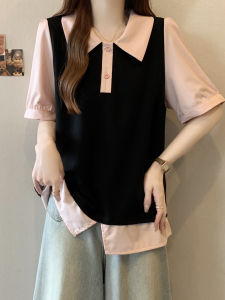 AIYITI | Fake Two-piece Short Sleeve Slimming Chiffon Shirt