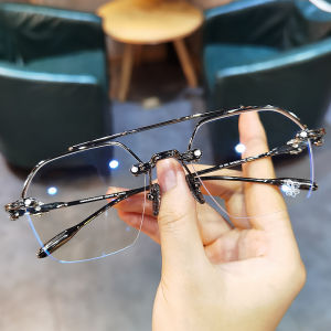 C&H แว่นตากรอบสายตาสั้นครึ่งหลายด้านสำหรับผู้ชายและผู้หญิงไททาเนียมเบาพิเศษทันสมัยป้องกันแสงสีฟ้า Pelindung Mata กรอบแก้ว