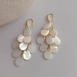 Korean Style Waterdrop Shell Tassel Earrings S925 Sterling Silver