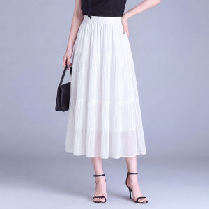 YINGTANG | High Waisted Flared Skirt For Women Thin Slim Cover Tummy Chiffon Midlength