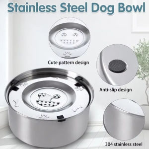 Big Capacity Stainless Steel Dog Floating Bowl No Spill Anti-Splash Dog Water Dispenser Non-Slip Dog Cat Pet Water Feeder Bowl