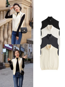 100% Pure Cotton Zipper Knitted Short Sleeveless Vest Korean Style Commute Zipper Cardigan Womens Outerwear Love Coat