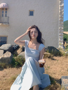 Chic Autumnal Womens Dress with Waist-Cinching Vest And Patchwork Design Korean Style Square Collar Long Skirt Korean Version