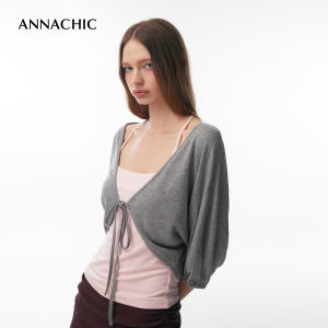 ANNACHIC | Áo Cardigan Ngắn Dệt Kim Giúp Gầy