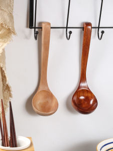 Large Wooden Soup Spoon Long Handle Rice Porridge Serving Wooden Utensil for Home Kitchen Cooking And Soup Drinking