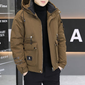 Winter New Arrival Men Parka Hooded Cotton-Padded Coat Trendy Handsome Thick down Jacket Outwear Mens Fleece-lined Thermal Cotton Coat