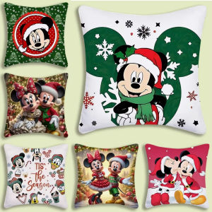 Christmas Cute Mickey & Minnie Pillow Cover Decorative Home Double-sided Print Square Pillow Living Room Decoration Pillowcase