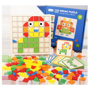 Wooden Montessori PuzzleToys Mosaic Color Shapes Sensory Game Early Educational Toy Jigsaw Pattern Blocks for Toddlers Gifts