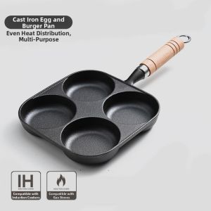 Deep Non-Stick Uncoated Cast Iron Four Hole Pan