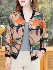 Mothers Wear Short Spring and Summer Coat Jacket Fashionable Stylish Zipper Cardigan Thin Baseball Uniform Womens Sun-Protective Clothing