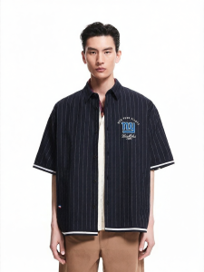 SEASON HIGH | Trendy Striped Embroidered Cotton Mens Summer Short Sleeve Shirt