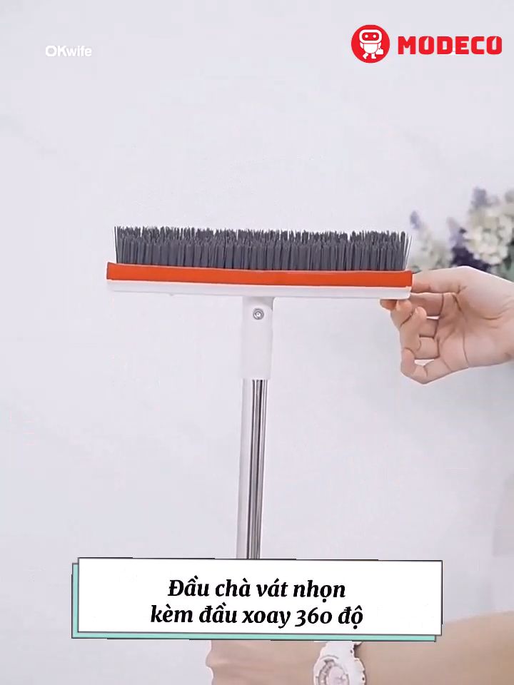 Cây Chà Sàn Nhà Tắm Đa Năng 2 Trong 1 Okwife - Chổi Cọ Sàn Và Gạt Nước Phòng Tắm Nhà Vệ Sinh Lau Kính Tiện Dụng - Modeco