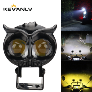 KEVANLY | 1/2pcs Owl Style Dual Color Motorcycle Headlight 2 Modes Auxiliary Spotlights Motorbike Scooter Fog Lamp UTV ATV Running Lights