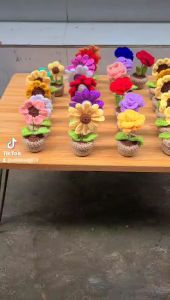 Chậu hoa mini bằng len trang trí bàn học bàn làm việc quà tặng ý nghĩa