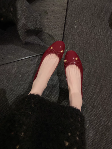 2025 Spring New French Style Womens Ballet Flat Shoes with Butterfly Knot Design Square Head Inner Heightening Commuting Shoes