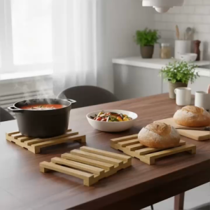 Set 3 Miếng Lót Nồi Gỗ Vuông 16-18-20cm Cách Nhiệt Bàn Ăn / Set Of 3 Pieces Square Wooden Trivet KD1057