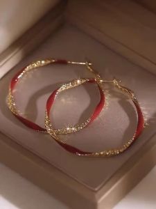 Exquisite Red Drip Glaze Retro Twisted Unique Ear Cuff 2024 New S925 Pure Silver Needle Niche Ear Jewelry Earrings