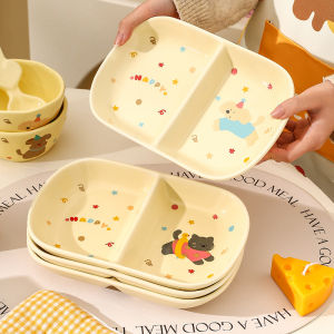MIXIM Original Ceramic Divided Plate Adult Fat Reduction Breakfast Dish Child Home Use Long Oval Shape Cute Style 9.6 Inch