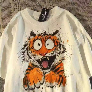 PAZHAOLANG | Extra Large 300lbs Cotton Cartoon Tiger T-shirt Loose Fit