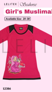 [Clearance] Girls Muslimah T-shirt with Cute Printing and Elastic Strapped Cuff Band for age of 3-12 years old from size 20 - 38