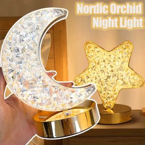 Bedroom 3-Color Touch Control Dimming Rechargeable USB Night Light Girls Room Home Decor Bedside LED Ambient Table Moon Stars Atmosphere Lamp