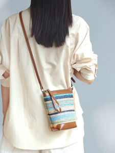 CALYPSO | Rainbow Braided Crossbody Bag Straw Bucket Bag