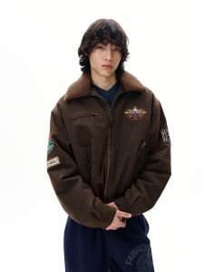 WLNEXT | Áo Khoác Aviator Phong Cách Hoa Kỳ Cổ Lông Fleece