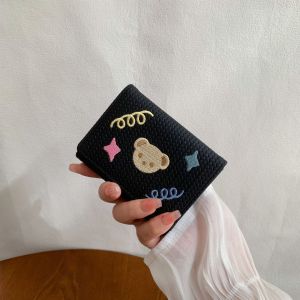 Cute Cartoon Short Wallet New Womens Style Tri-fold Student Wallet Embroidered Compact Synthetic Leather Bag for Children