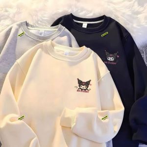 Thickened Pure Cotton round Neck Sweatshirt for Little Girls Winter New Style Kawaii Cartoon Print Pullover Kids Clothing