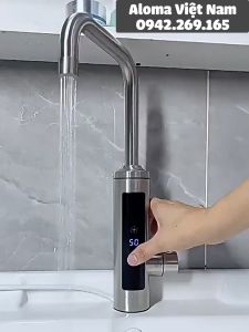 Máy nước nóng trực tiếp tại vòi Qwater IN-02 bằng inox - Vòi nước nóng chỉnh nhiệt kèm hiển thị nhiệt độ tặng ổ cắm chống giật chống rò rỉ nước