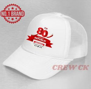 Topi Putih 80 Tahun Kemerdekaan RI | Desain Dirgahayu Republik Indonesia CREW CK Premium