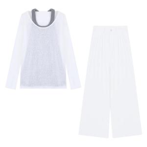 ชุดสองชิ้นหลวมๆ แขนยาว ทรงหลวมๆ สำหรับผู้หญิง ชุดกางเกงขายาวเอวสูง ชุดลำลอง ชุดสองชิ้น ชุดลำลอง ชุดแฟชั่น