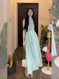 QFN | Summer Womens Outfit Set Green Sleeveless Halter