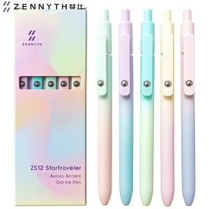Bộ 5 Bút Gel Rút Gọn Kèm 20 Ruột Bút Ngòi 0.5mm Mực Đen Khô Nhanh Viết Êm Thiết Kế Thẩm Mỹ Dễ Thương