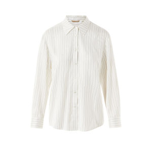 Lancy 2025 Summer New Vertical Stripes Elegant Commuting Shirt Womens Belt Waist Inward Shirt Polo Collar Long Sleeve Short Length