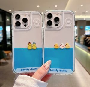 Kisscase con vịt đáng yêu Sơn Cát lún vỏ điện thoại rõ ràng cho Iphone 15 14 13 12 Pro Max phim hoạt hình Acrylic trong suốt cứng chống rơi Chống Sốc Ốp lưng cho iPhone 15 14 13 12 11