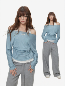 Turn Signal | Off-shoulder Faux Two-Piece Top Spring Autumn