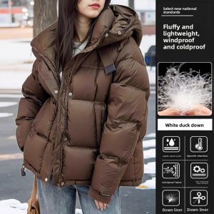 Hooded Medium Winter Down Jacket Women Warm