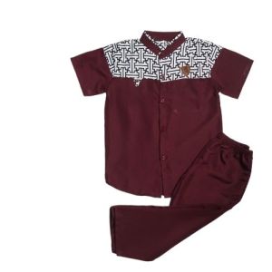 Setelan Baju Koko Anak Laki-laki Usia 5-13 tahun lengan pendek Motif Falkon Katun