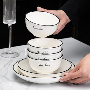 New 2024 Ceramic Rice Bowl Set Home Use High Aesthetic Value Deep round Pure Color Dining Utensils Dish Plate Nordic Style