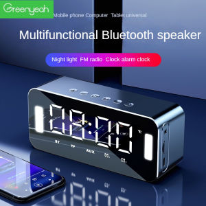 Greenyeah Wireless Bluetooth Smart Speaker  AI Bluetooth Audio With Alarm Clock Portable Mirror  Column With Temperature display Subwoofer Music Sound Box LED Time Snooze Alarm Clock For PC Laptop Phone