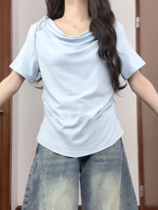 เสื้อยืดคอกลมแขนสั้นทรงหลวมสำหรับผู้หญิงไซส์ใหญ่ในช่วงฤดูร้อนปี 2025 เสื้อแขนสั้นคอกลมเข้ารูปกระชับสัดส่วน