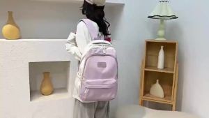 #F866 Large Capacity Two-Tone Fashion Backpack School Bag