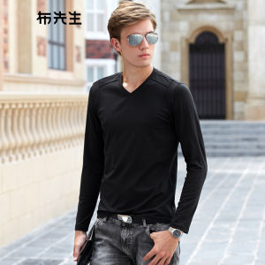 MrBu Long Sleeve V-Neck T-Shirt Pure Color Base Layer Shirt for Men Comfortable Knitted Cotton Polyester Blend Winter Top