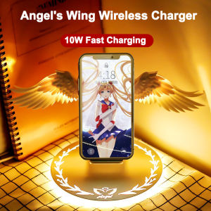 LED Night Light Angel Wings QI Wireless Charger Stand For iPhone 11 Pro Max XS Max Xr X 8Plus Samsung Galaxy S22 Ultra S21 S20 S10 Plus Note 20 10 9 Fast Wireless Charging