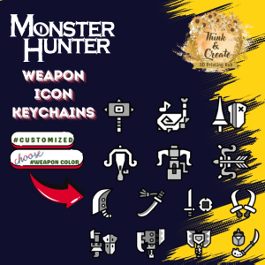 Customized Monster Hunter Weapon Icons Keychain (3d printed)